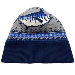 VINEYARD VINES Fair Isle Nautical Swordfish Blue One Size Beanie Hat Coastal
